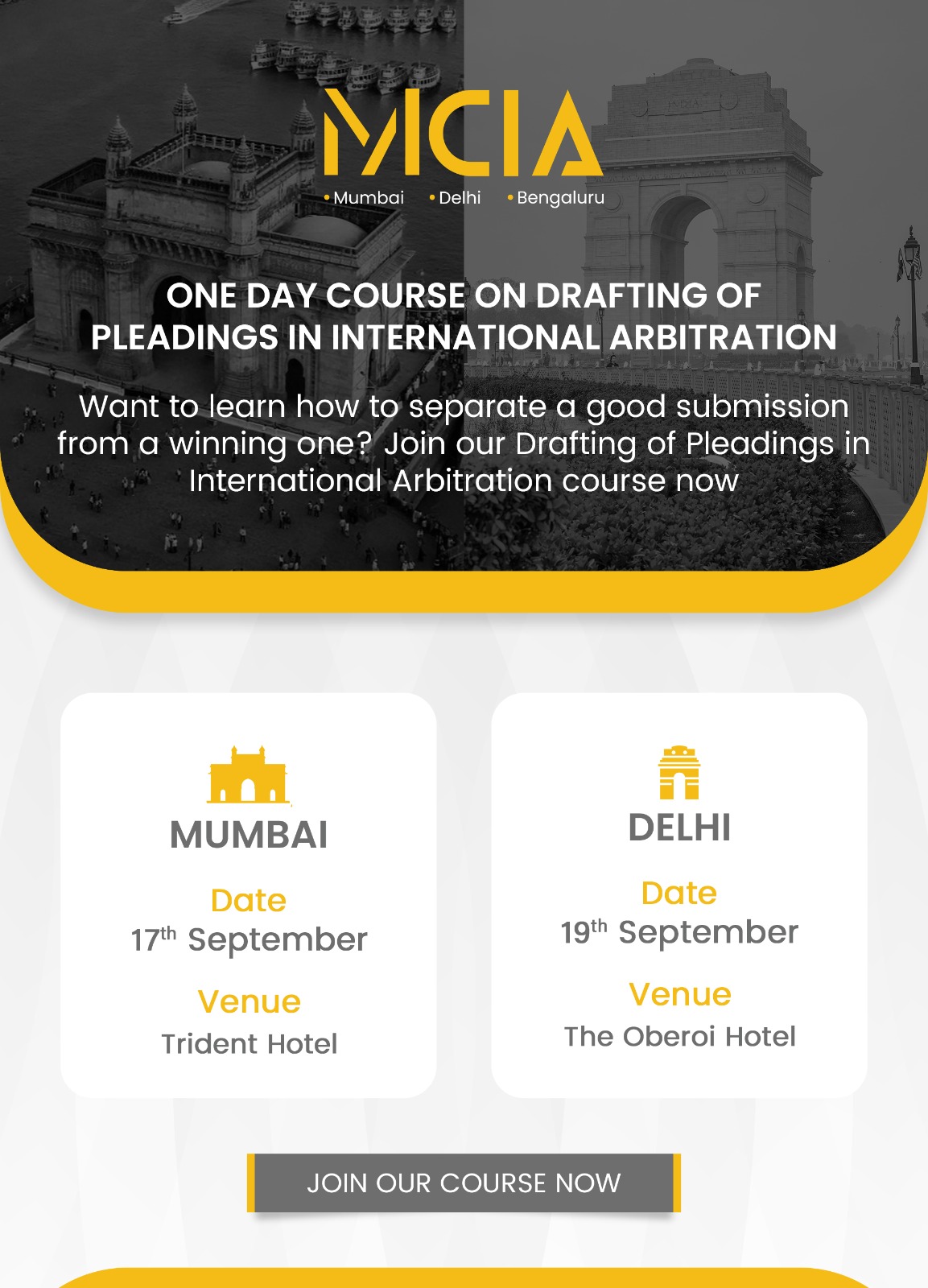 One Day Course on Drafting of Pleadings in International Arbitration