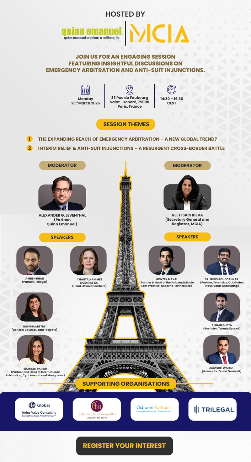 MCIA at PAW 2026 Join us for an engaging session featuring insightful discussions on Emergency Arbitration and Anti-Suit Injunctions